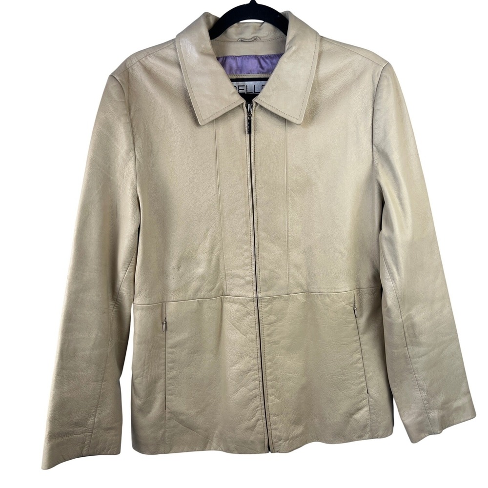 Vintage Wilsons Leather Pelle Studio Beige Full Zip Leather Jacket SZL Chic